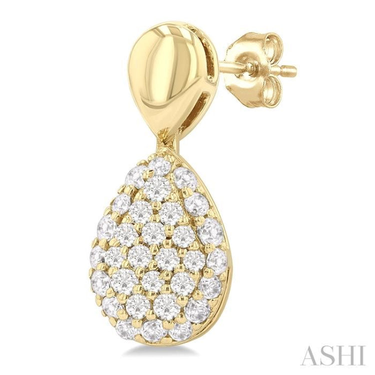 1/3 Ctw Pear Shape Mount Pave Set Round Cut Diamond Fashion Earrings in 10K Yellow Gold