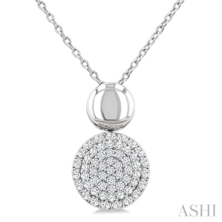 1/4 Ctw Circular Mount Pave Set Round Cut Diamond Fashion Pendant With Chain in 10K White Gold