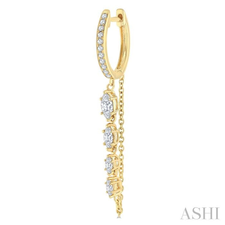 3/4 Ctw Marquise and Round Cut Diamond Journey Long Chain Fashion Earrings in 14K Yellow Gold
