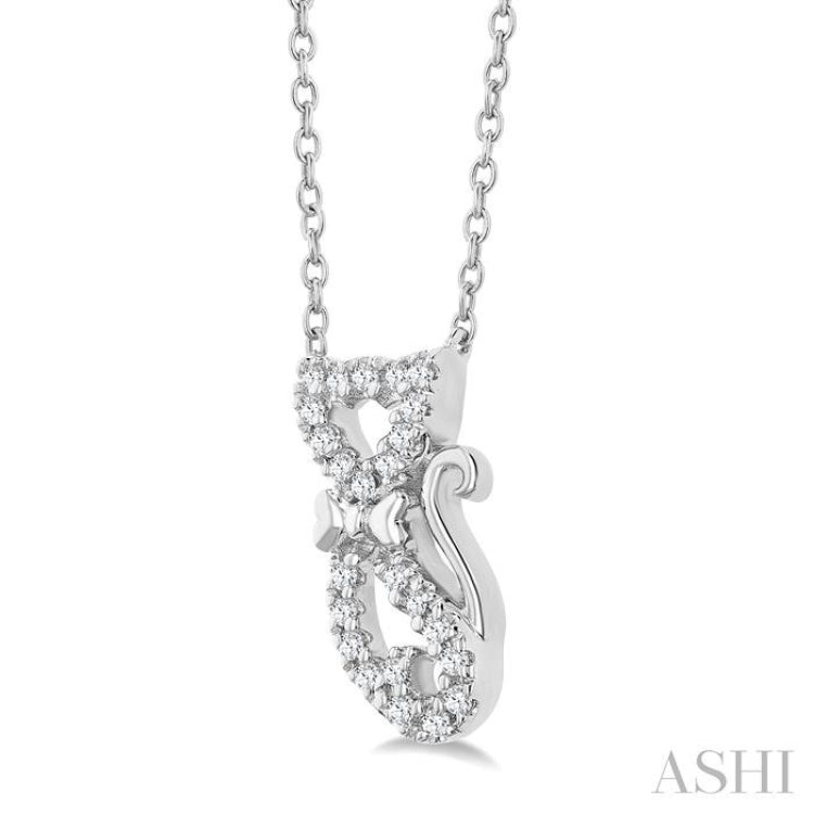 1/10 Ctw Cat Shape Petite Round Cut Diamond Fashion Pendant With Chain in 10K White Gold