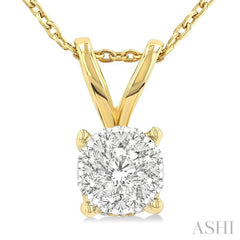 1/3 Ctw Lovebright Chevron Bail Round Cut Diamond Solitaire Pendant With Chain in 14K Yellow and White Gold