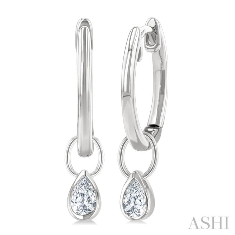 1/3 Ctw Bezel Set Pear Cut Diamond Huggie Earrings in 14K White Gold