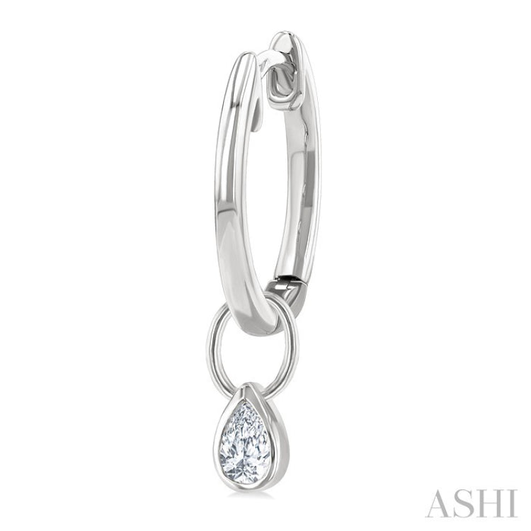 1/3 Ctw Bezel Set Pear Cut Diamond Huggie Earrings in 14K White Gold