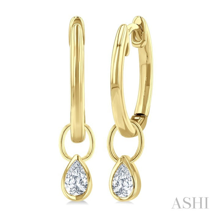 1/3 Ctw Bezel Set Pear Cut Diamond Huggie Earrings in 14K Yellow Gold