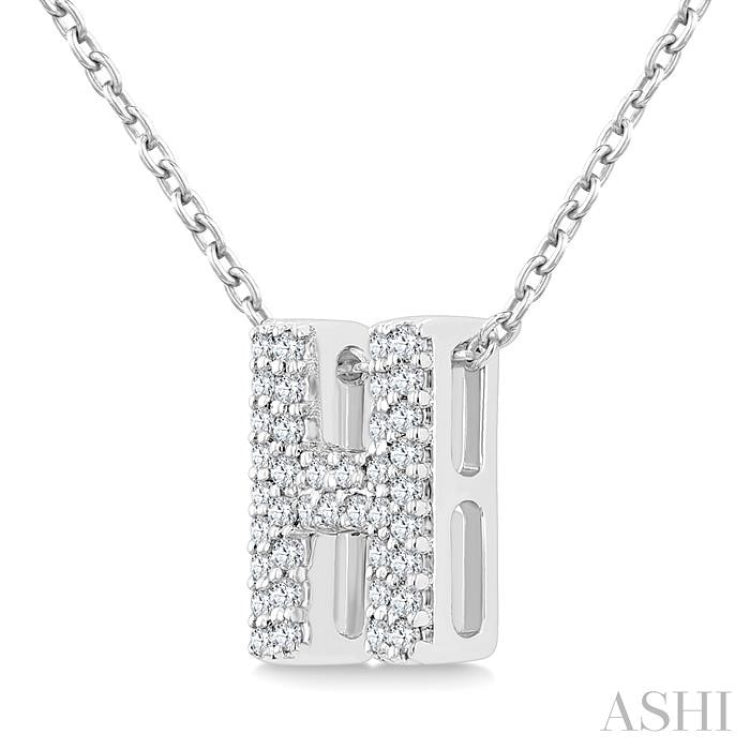 1/8 Ctw Bubble Accent Initial 'H' Round Cut Diamond Fashion Pendant With Chain in 10K White Gold