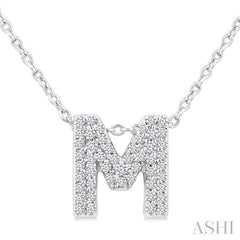 1/6 Ctw Bubble Accent Initial 'M' Round Cut Diamond Fashion Pendant With Chain in 10K White Gold