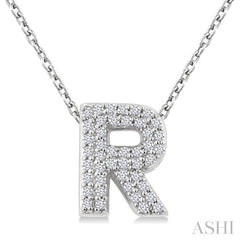 1/8 Ctw Bubble Accent Initial 'R' Round Cut Diamond Fashion Pendant With Chain in 10K White Gold