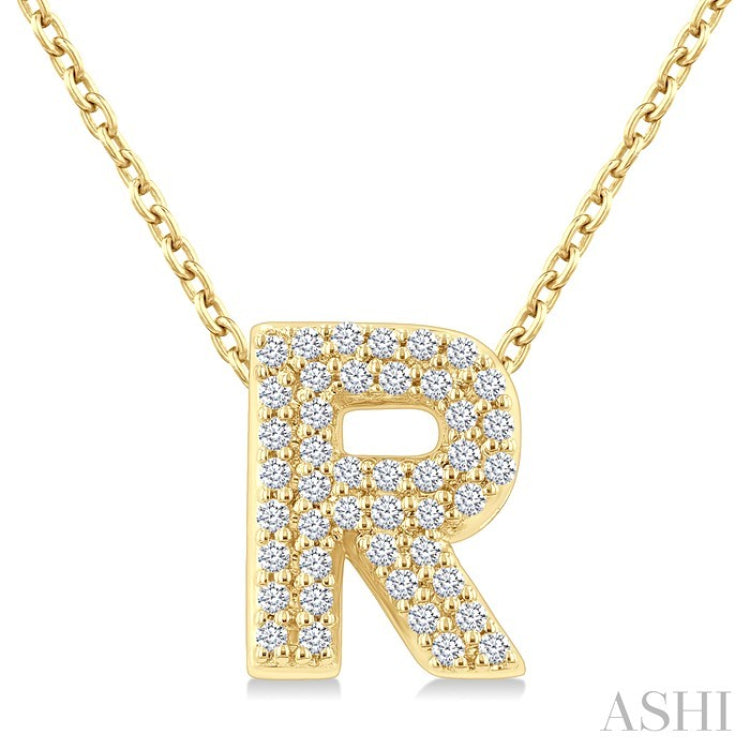 1/8 Ctw Bubble Accent Initial 'R' Round Cut Diamond Fashion Pendant With Chain in 10K Yellow Gold