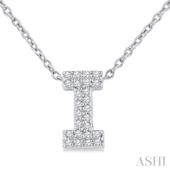 1/10 Ctw Initial 'I' Round Cut Diamond Fashion Pendant With Chain in 10K White Gold