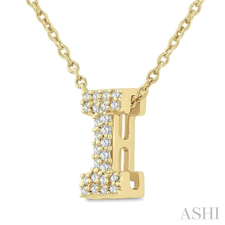 1/10 Ctw Initial 'I' Round Cut Diamond Fashion Pendant With Chain in 10K Yellow Gold