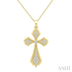 1/6 Ctw Cross Round Cut Diamond Fashion Pendant With Chain in 10K Yellow Gold
