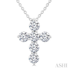 1/2 Ctw Round Cut Diamond Christian Cross 6-Stone Fashion Pendant With Chain in 14K White Gold