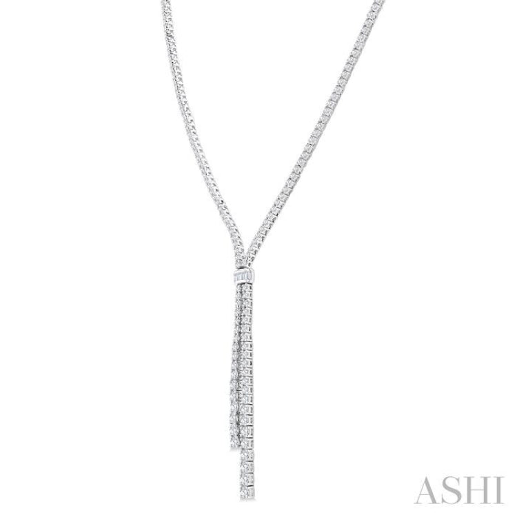 3 Ctw Split Y-Shape Baguette and Round Cut Diamond Lariat Necklace in 14K White Gold