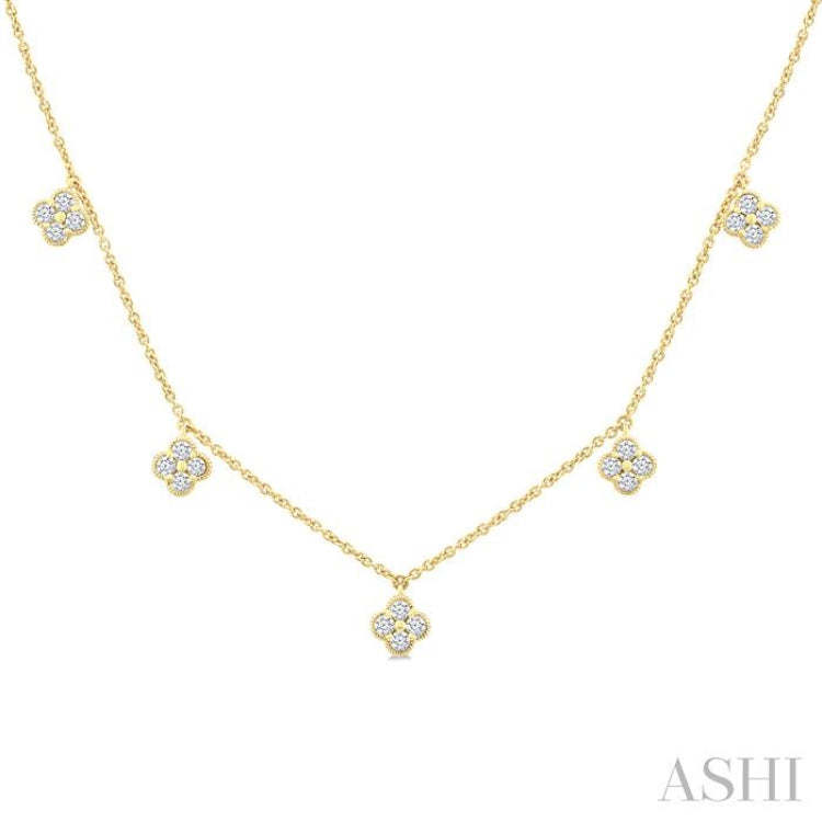 5/8 Ctw Clover Round Cut Diamond Station Necklace in 14K Yellow Gold