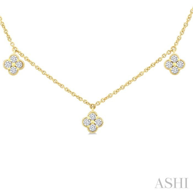 5/8 Ctw Clover Round Cut Diamond Station Necklace in 14K Yellow Gold