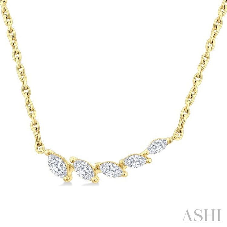 1/3 Ctw Graduated Marquise Cut Diamond Fashion Necklace in 14K Yellow Gold