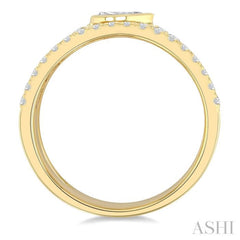 3/4 Ctw Split Twin Row Bezel Set Pear and Round Cut Diamond Fashion Ring in 14K Yellow Gold